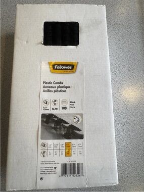 New Fellowes 1/2" 12mm Plastic Combs Bindings Spiral 100 Black 56-90 CR52323